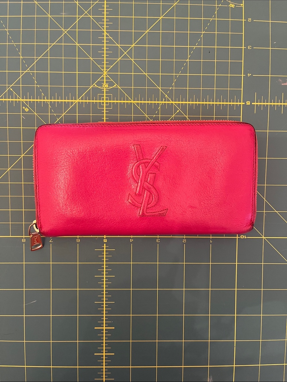 Saint Laurent Pink Leather Zip-Around Wallet with Embossed YSL